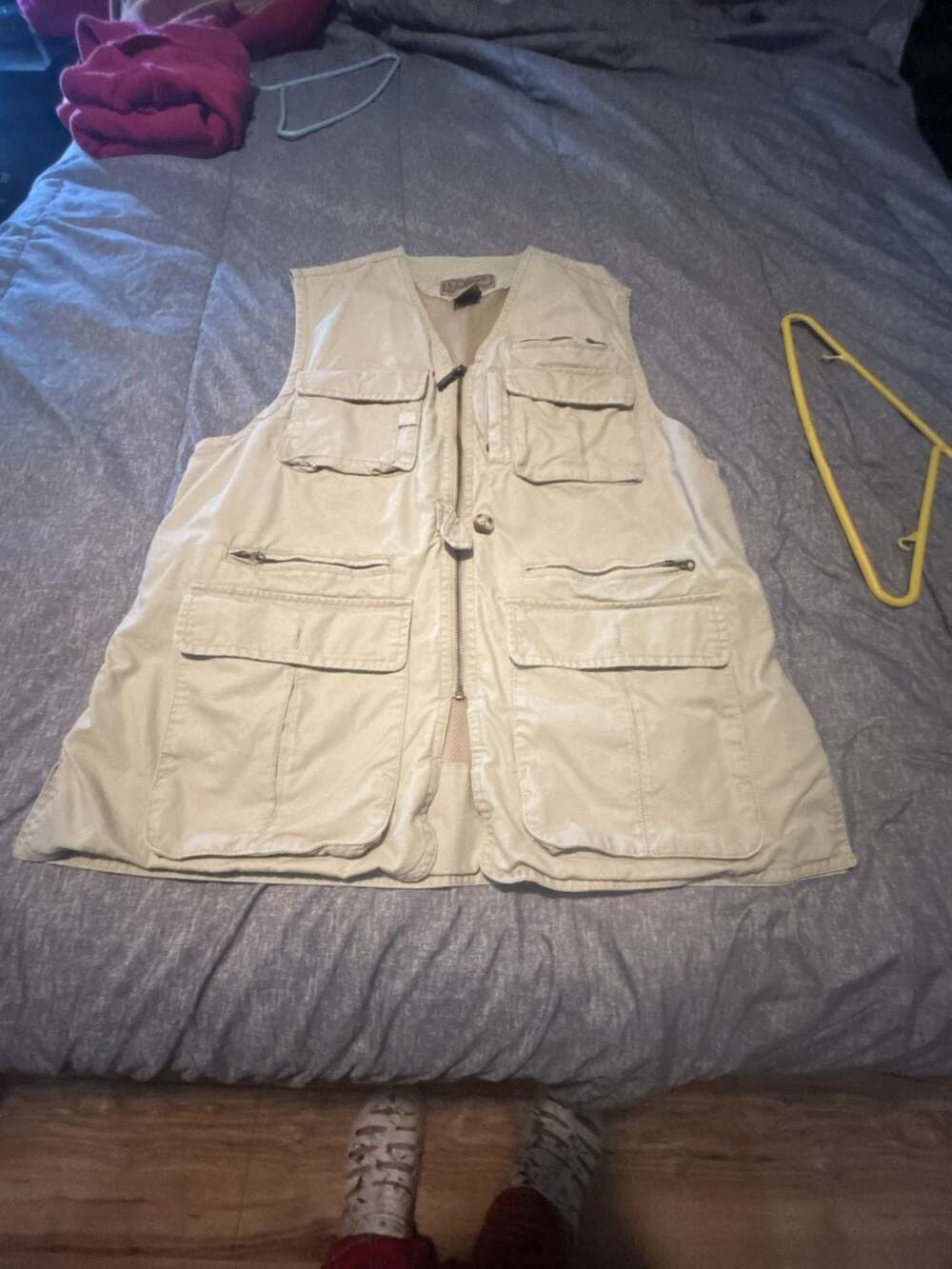 L.L. Bean Vintage Fishing Hunting Safari Utility Cargo Pocket Vest Beige Large